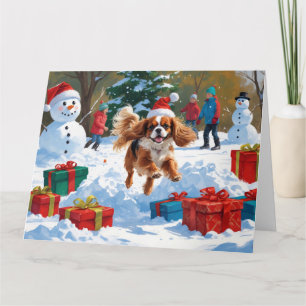 Cavalier King Charles Spaniel Sneeuw met Kerstmis Kaart