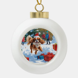 Cavalier King Charles Spaniel Sneeuw met Kerstmis  Keramische Bal Ornament