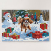 Cavalier King Charles Spaniel Sneeuw met Kerstmis Legpuzzel (Horizontaal)