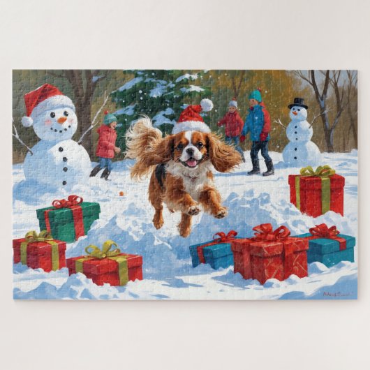 Cavalier King Charles Spaniel Sneeuw met Kerstmis Legpuzzel (Horizontaal)