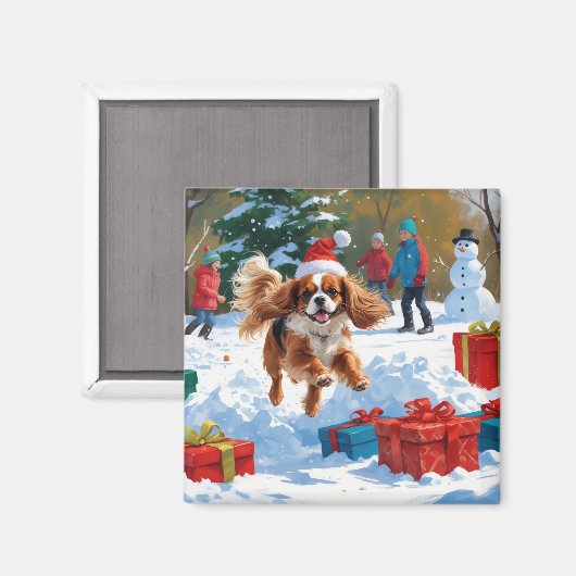 Cavalier King Charles Spaniel Sneeuw met Kerstmis  Magneet (Voorkant / Achterkant)
