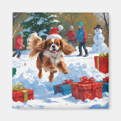 Cavalier King Charles Spaniel Sneeuw met Kerstmis  Magneet (Voorkant)