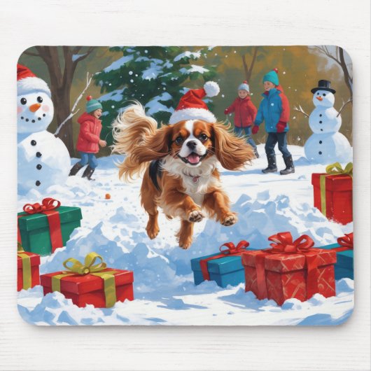 Cavalier King Charles Spaniel Sneeuw met Kerstmis Muismat (Voorkant)