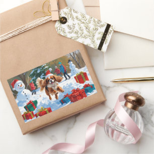 Cavalier King Charles Spaniel Sneeuw met Kerstmis Rechthoekige Sticker