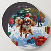 Cavalier King Charles Spaniel Sneeuw met Kerstmis Ronde Button 6,0 Cm (Voorkant /achterkant)