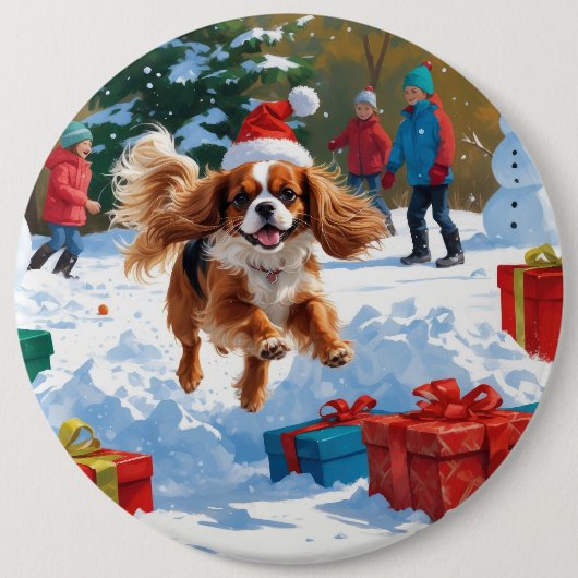 Cavalier King Charles Spaniel Sneeuw met Kerstmis Ronde Button 6,0 Cm (Voorkant)