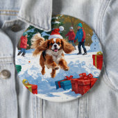 Cavalier King Charles Spaniel Sneeuw met Kerstmis Ronde Button 6,0 Cm (In situ)