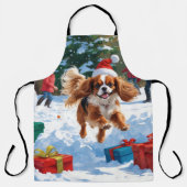 Cavalier King Charles Spaniel Sneeuw met Kerstmis Schort (Voorkant)