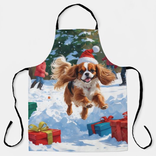 Cavalier King Charles Spaniel Sneeuw met Kerstmis Schort (Voorkant)