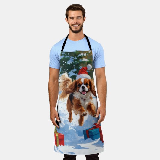 Cavalier King Charles Spaniel Sneeuw met Kerstmis Schort (Gedragen)