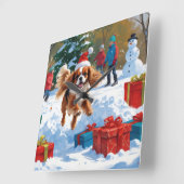Cavalier King Charles Spaniel Sneeuw met Kerstmis Vierkante Klok (Hoek)