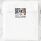Cavalier King Charles Spaniel Sneeuw Prettig Kerst Vierkante Sticker (Tas)