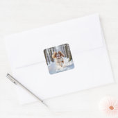 Cavalier King Charles Spaniel Sneeuw Prettig Kerst Vierkante Sticker (Envelop)