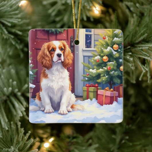 Cavalier King Charles Spaniel Sneeuwige Kerstmis Keramisch Ornament (Boom)