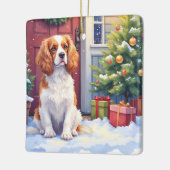Cavalier King Charles Spaniel Sneeuwige Kerstmis Keramisch Ornament (Links)