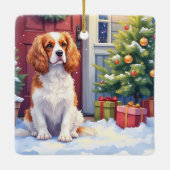 Cavalier King Charles Spaniel Sneeuwige Kerstmis Keramisch Ornament (Achterkant)