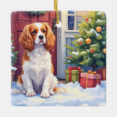 Cavalier King Charles Spaniel Sneeuwige Kerstmis Keramisch Ornament (Voorkant)