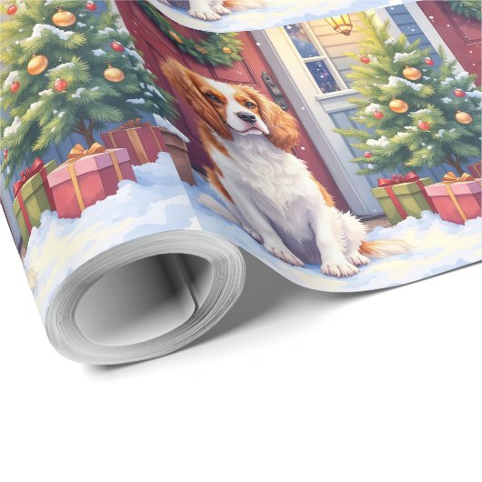 Cavalier King Charles Spaniel Snowy Christmas Cadeaupapier (Rol Hoek)