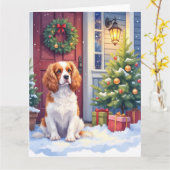 Cavalier King Charles Spaniel Snowy Christmas Kaart (Gele Bloem)