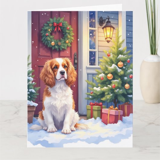 Cavalier King Charles Spaniel Snowy Christmas Kaart (Voorkant)