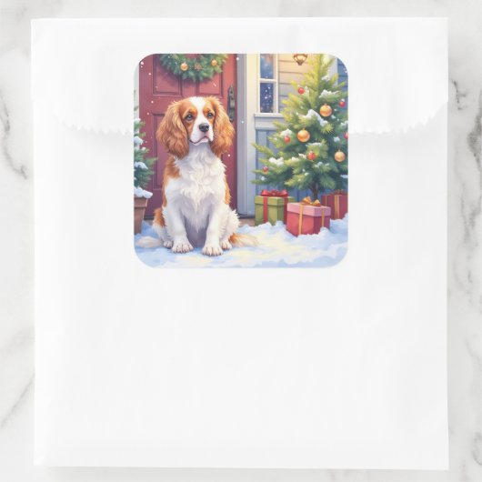 Cavalier King Charles Spaniel Snowy Christmas Vierkante Sticker (Tas)