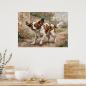 Cavalier King Charles Spaniel speelt in de tuin Poster (Keuken)