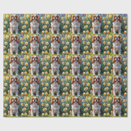 Cavalier King Charles Spaniel Spring Flowers Cadeaupapier (Vlak)