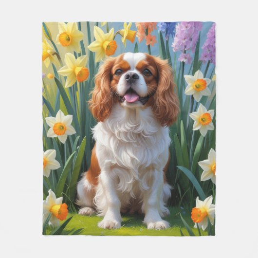 Cavalier King Charles Spaniel Spring Flowers Fleece Deken (Voorkant)