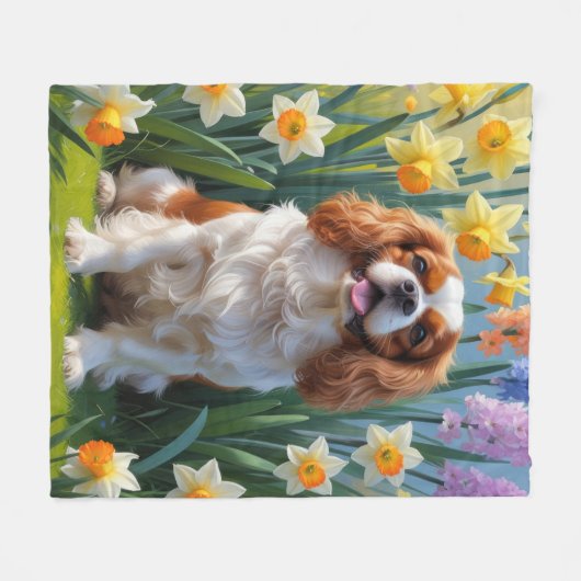 Cavalier King Charles Spaniel Spring Flowers Fleece Deken (Voorkant (Horizontaal))