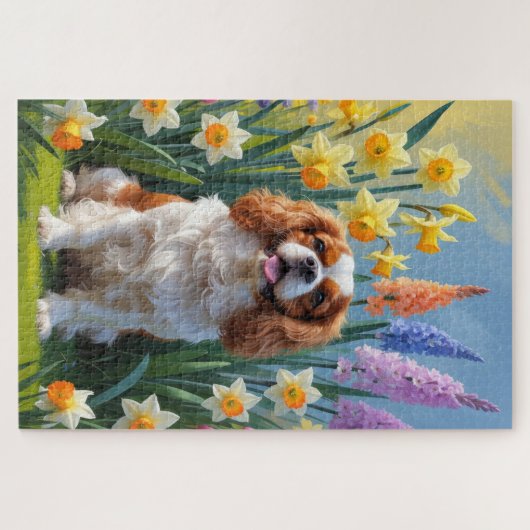 Cavalier King Charles Spaniel Spring Flowers Legpuzzel (Horizontaal)
