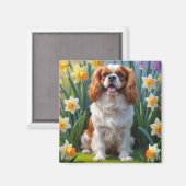 Cavalier King Charles Spaniel Spring Flowers Magneet (Voorkant / Achterkant)