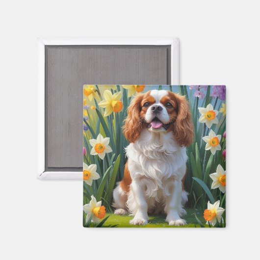 Cavalier King Charles Spaniel Spring Flowers Magneet (Voorkant / Achterkant)