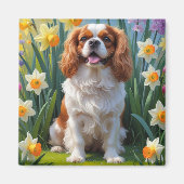 Cavalier King Charles Spaniel Spring Flowers Magneet (Voorkant)