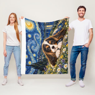Cavalier King Charles Spaniel Sterrennacht Bloemst Fleece Deken