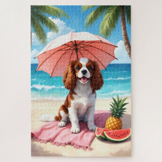 Cavalier King Charles Spaniel Strandtafereel Legpuzzel (Verticaal)