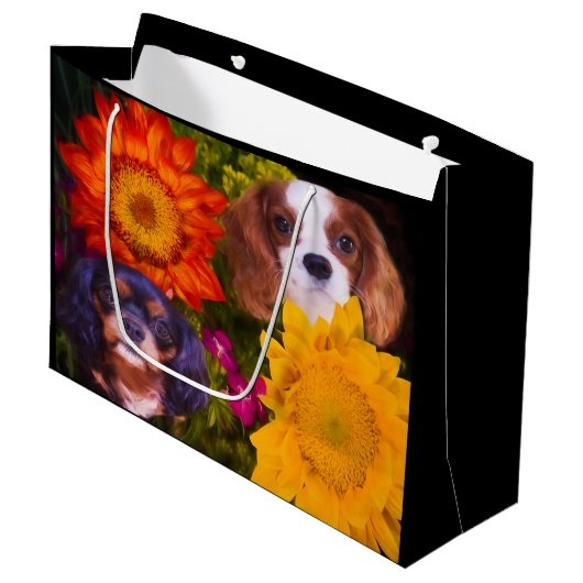Cavalier King Charles Spaniel Sunflower Groot Cadeauzakje (Voorkant Gekanteld)
