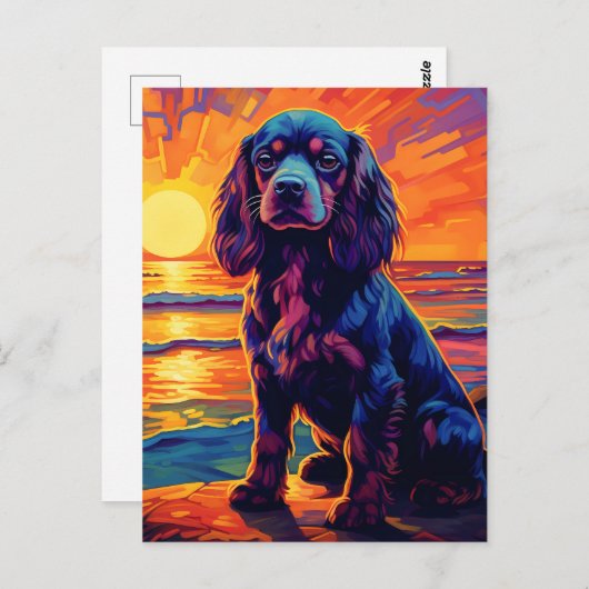 Cavalier King Charles Spaniel Sunset/Sunrise Briefkaart (Voorkant / Achterkant)