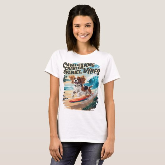 Cavalier King Charles Spaniel Surfen T-shirt (Voorkant volledig)