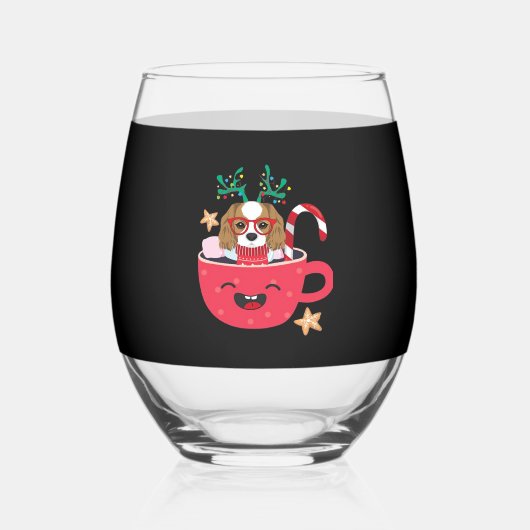 Cavalier King Charles Spaniel Teacup Xmas Holiday  Wijnglas Zonder Voet (Voorkant)
