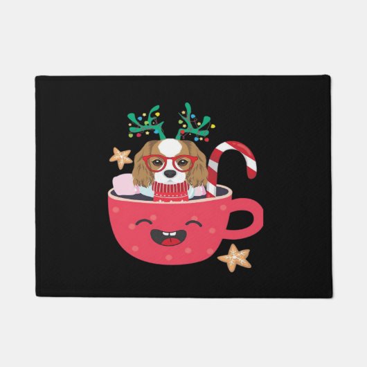 Cavalier King Charles Spaniel Theekop Kerstvakanti Deurmat (Voorkant)