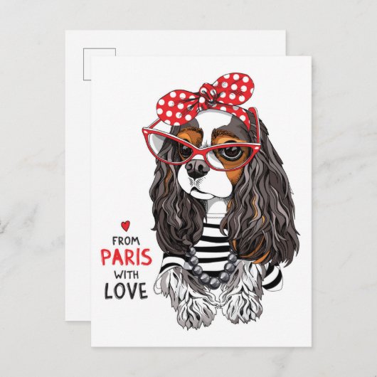 Cavalier King Charles Spaniel uit Parijs met liefd Briefkaart (Voorkant / Achterkant)