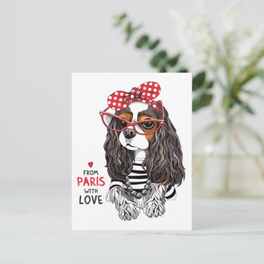 Cavalier King Charles Spaniel uit Parijs met liefd Briefkaart (Staand voorkant)