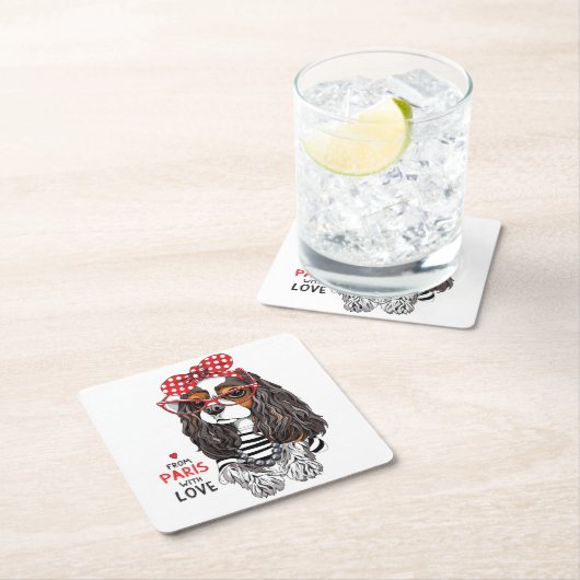 Cavalier King Charles Spaniel uit Parijs met liefd Kartonnen Onderzetters (Insitu)