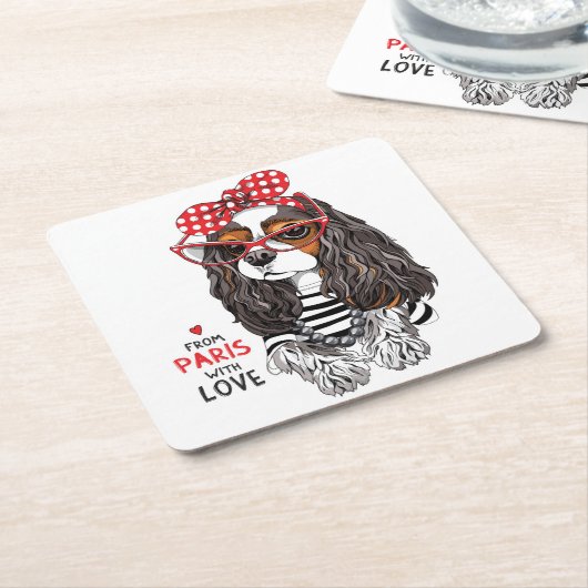 Cavalier King Charles Spaniel uit Parijs met liefd Kartonnen Onderzetters (Schuin)