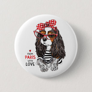Cavalier King Charles Spaniel uit Parijs met liefd Ronde Button 5,7 Cm