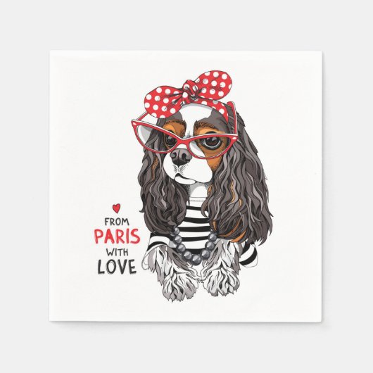 Cavalier King Charles Spaniel uit Parijs met liefd Servet (Voorkant)