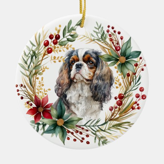 Cavalier King Charles Spaniel Vakantiekrans Keramisch Ornament (Voorkant)