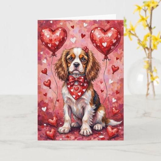 Cavalier King Charles Spaniel Valentine’s Day Kaart (Gele Bloem)