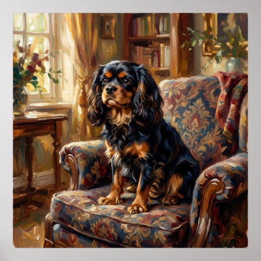Cavalier King Charles Spaniel Victoriaanse Bibliot Poster (Voorkant)