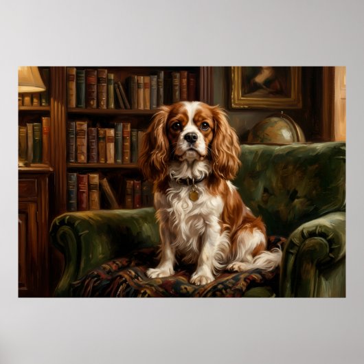 Cavalier King Charles Spaniel Victoriaanse Bibliot Poster (Voorkant)